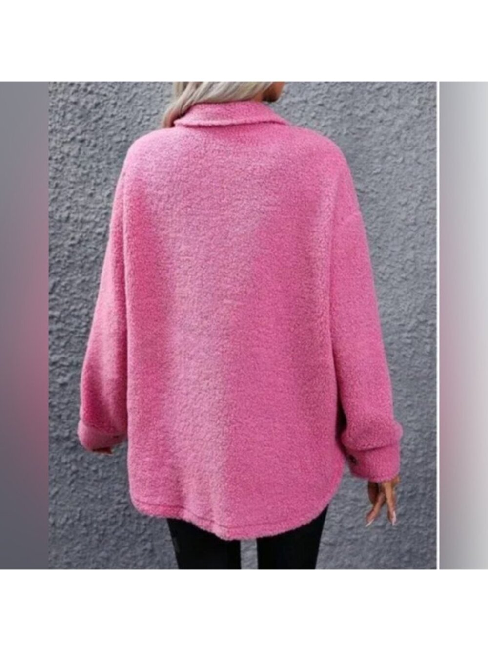 Flap Pocket Drop Shoulder Teddy Coat Jacket Pink - Picture 4 of 10